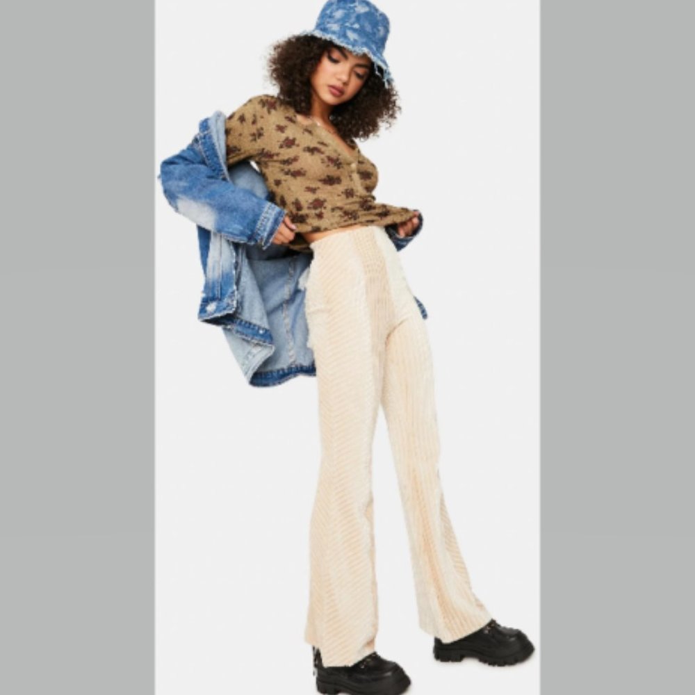 NWOT Free People Cream Corduroy Flare Pants Size Large